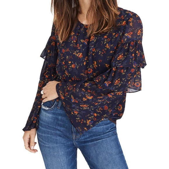 Madewell ruffle sleeve top in climbing vine - Picture 5 of 7